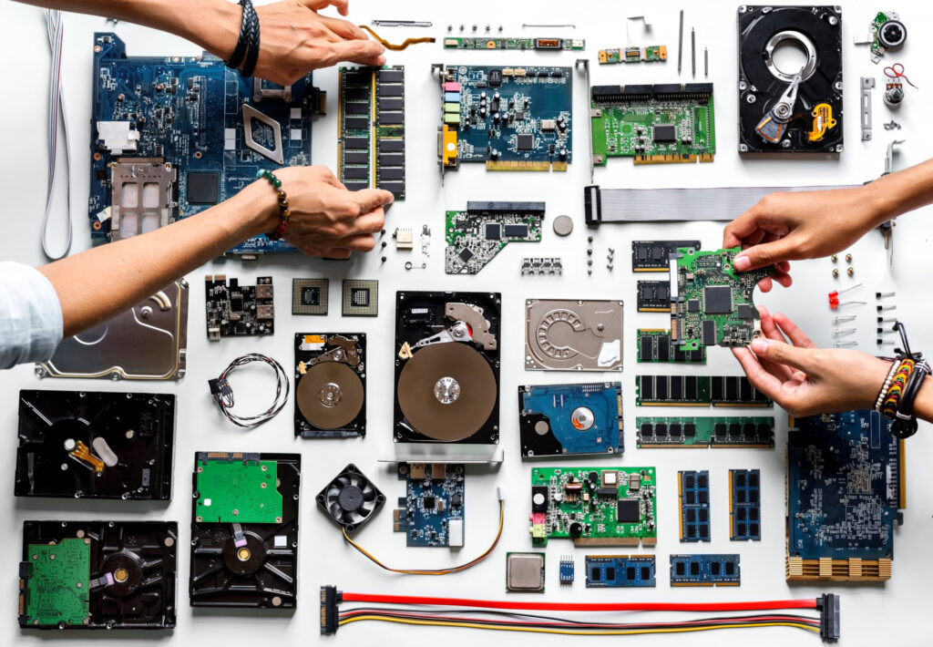 Aerial view of electronic devices